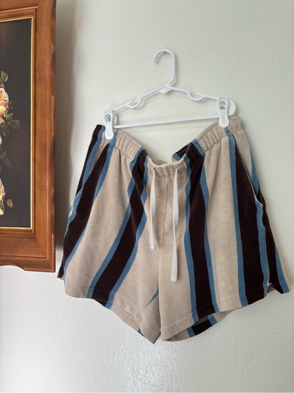 Urban Outfitters Beige Shorts with Blue & Black Stripes